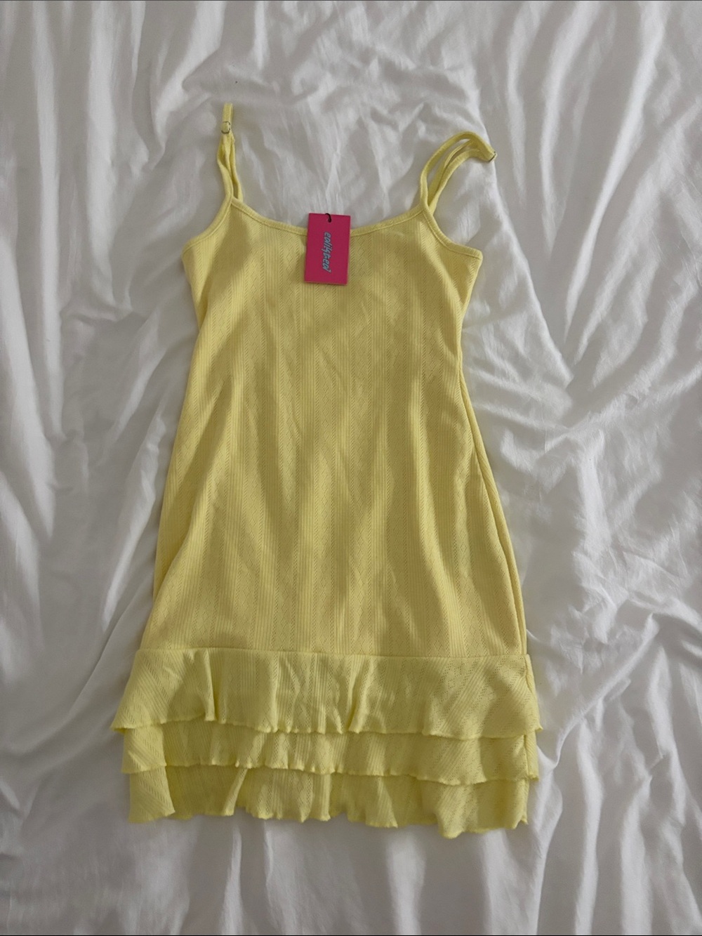 Ediked Yellow Ruffled Slip Dress with adjustable straps